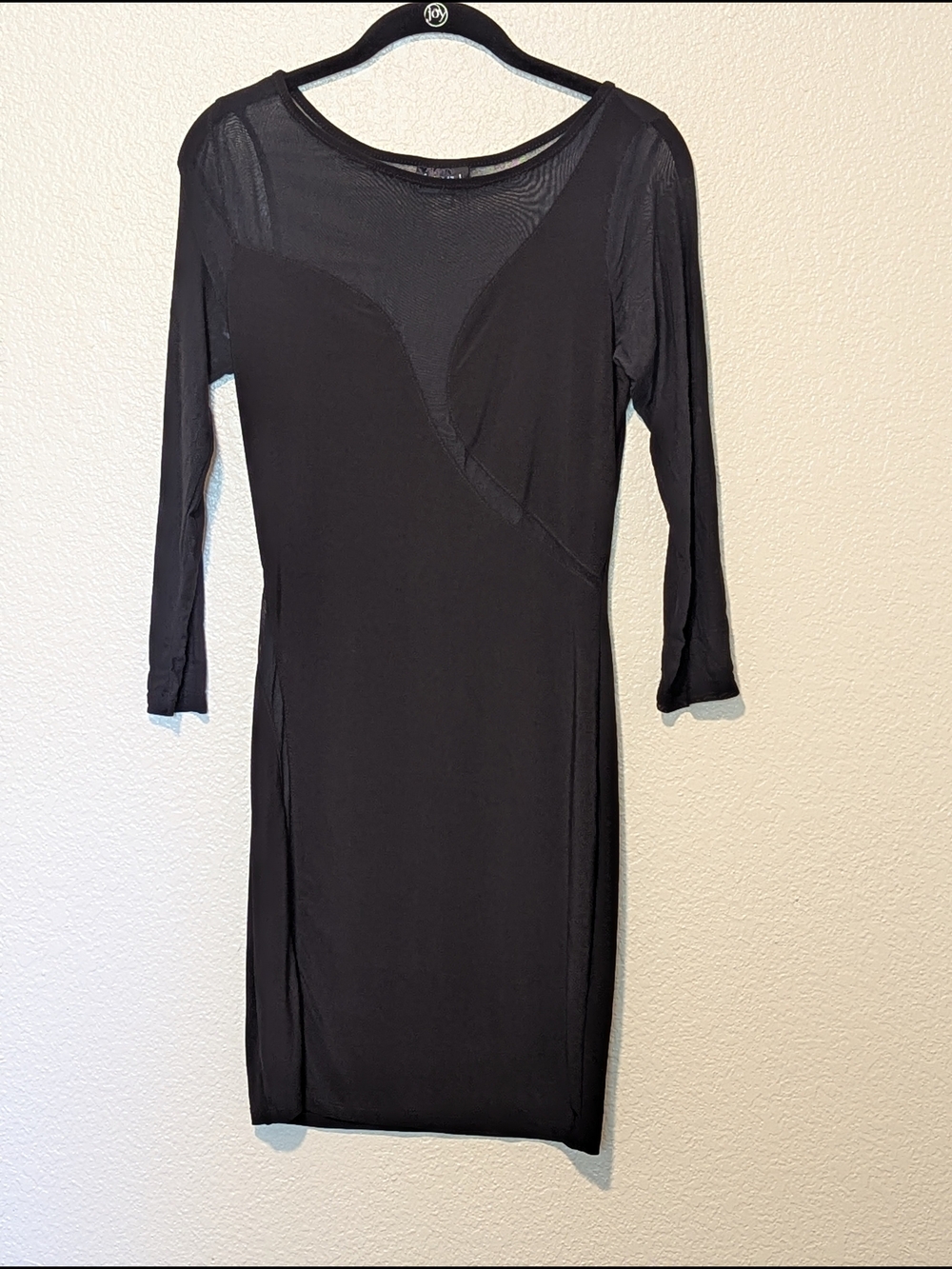 Frederick's of Hollywood Black Long Sleeve Sheer-Accent Bodycon Dress